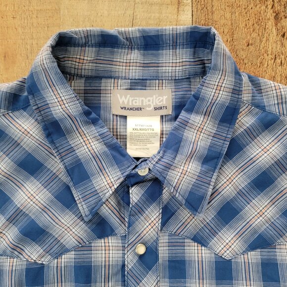 Wrangler Wrancher Men's Blue Plaid Pearl Snap Button-Up Shirt XXL - Picture 4 of 16